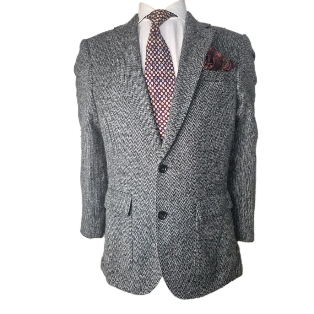 J. Crew Ludlow Sport Coat Men Sz 38R Moon Wool/Cotton Tweed Herringbone Classic